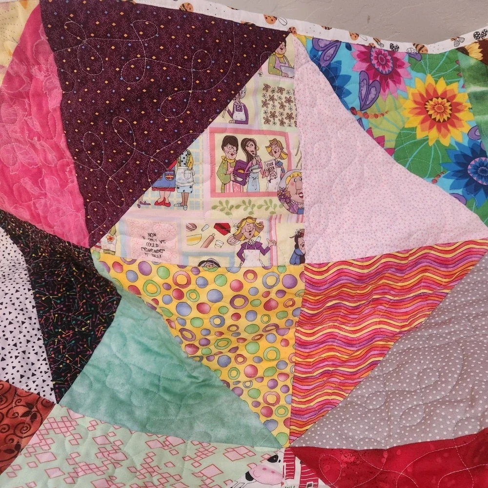 Handmade Patchwork Baby Quilt 41x55 Bee Print Cotton Reversible Nursery Decor